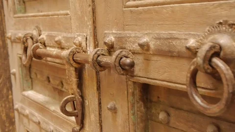 Old door with rusty latch Stock Footage 73871290