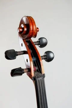 Old double bass head with strings isolated on white background Old double ... Stock Photos