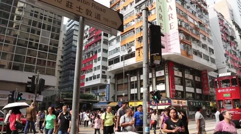 Old double-decker trams on the Johnston Road, Hong Kong Stock-Footage 50445242