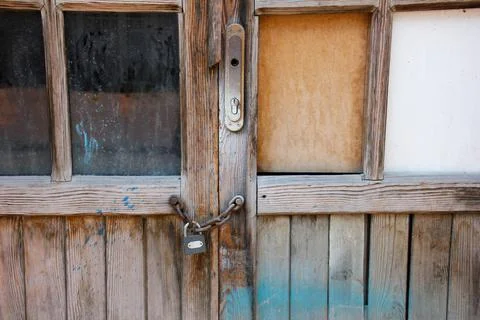 An Old Double Locked Door 스톡 사진