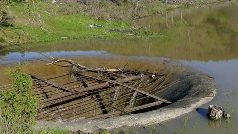 Old Drainage System In A Lake At Summer Stock Footage 81514809