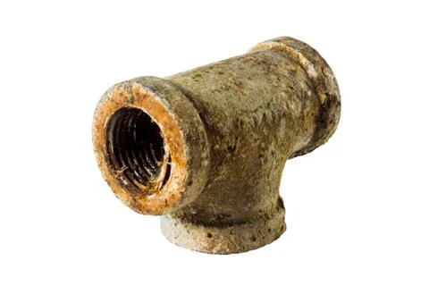 Old drainpipe three way with rust Stock Photos