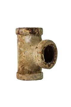Old drainpipe three way with rust Stock Photos