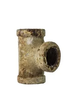 Old drainpipe three way with rust Stock Photos