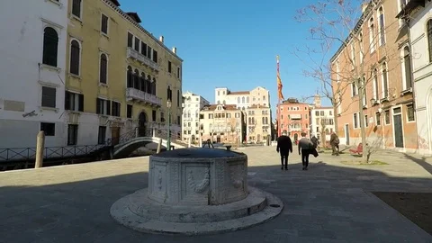 Old draw-well. Walking in Venice, Italy. Old city view Stock Footage 75034037