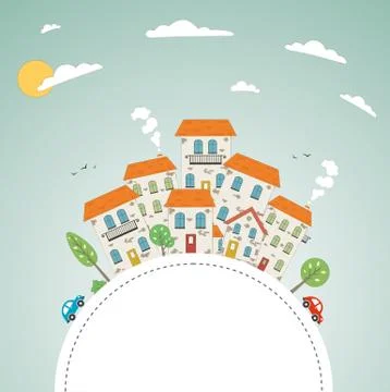 Old drawn city background with clouds. Vector Stock Illustration