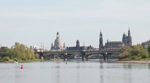 Old Dresden and Elbe River Stock Footage 40143056