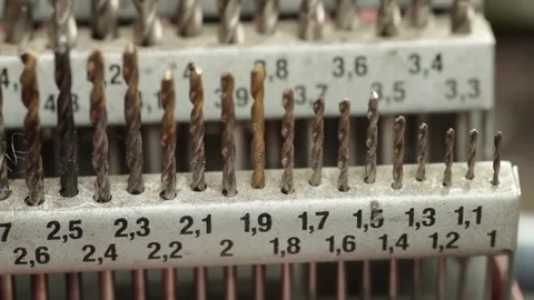 Old Drill Bits of Increasing Size Stock Footage 79995781