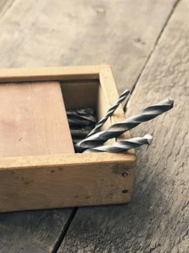Old drills in a box Stock Photos