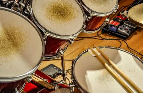 Old drums in a studio Stock Photos