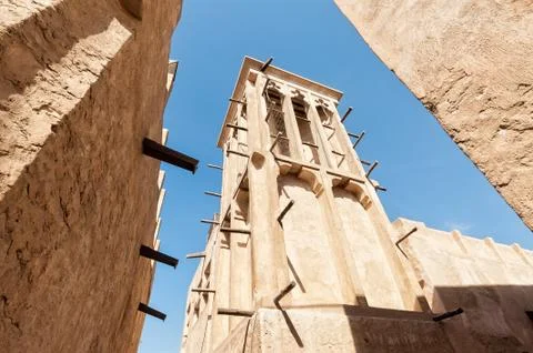 Old Dubai with classical wind tower Stock Photos
