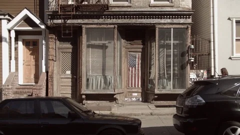 Old, dusted, abandoned building in Williamsburg. Storefront. Brooklyn. New York. Stock Footage 75326249