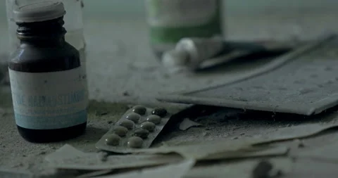 Old dusted medicine lying on the ground Stock-Footage 200949574
