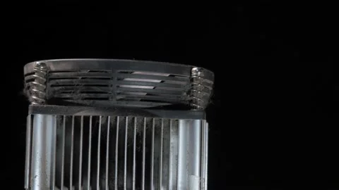 Old, dusty CPU cooler on a black background. horizontal movement Stock Footage 131094895