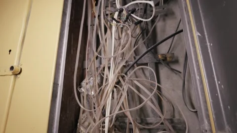 Old Dusty Utility Box Filled With Tangled Messy Wires Stock Footage 326313630