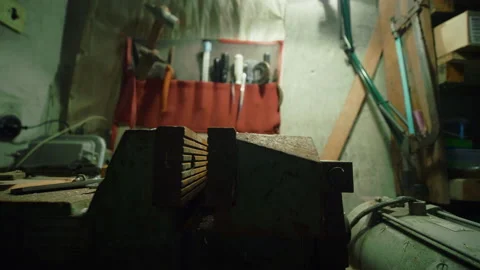 Old dusty vise in workshop with old tools covered by dust Stock-Footage 131117667
