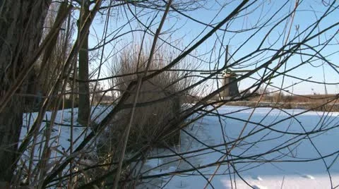 Old Dutch Windmill in Winter (two takes, tracking shot) Video stock 10869960