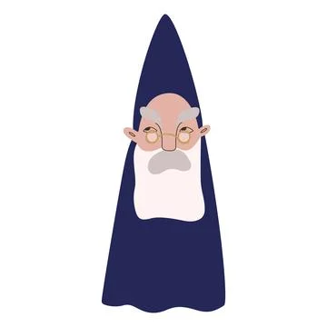 An old dwarf with a gray beard and mustache, glasses, a blue robe and a pointed Stock Illustration