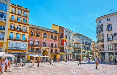 The old edifices in Constitution Square, Malaga, Spain Stock Photos