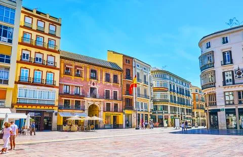The old edifices in Constitution Square, on September 26 in Malaga Stock Photos