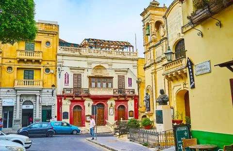 The old edifices in Independence Square, on June 15, 2018 in Victoria, Gozo,  Stock Photos
