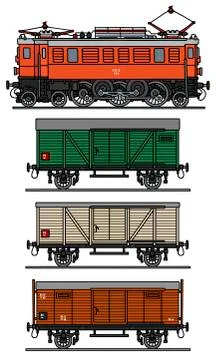 Old electric cargo train Stock Illustration