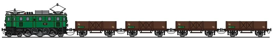 Old electric cargo train Stock Illustration