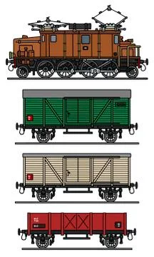Old electric cargo train Stock Illustration