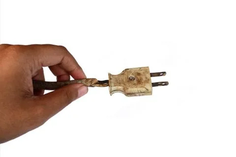 Old electric plug on white background Stock Photos