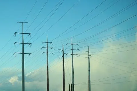 Old electric pole with wires. Foto stock