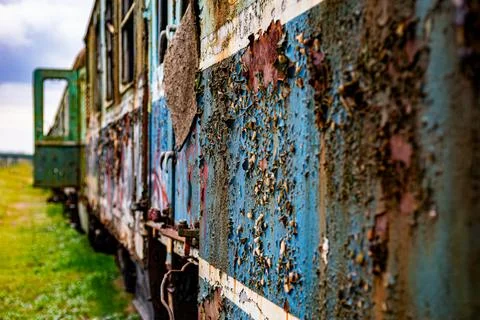 Old electric train wagon perspective background Stock Photos