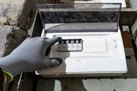 Old electrical fuse box on the basement wall, power outage repair in an old.. Stock Photos