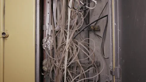 Old Electrical Junction Box With Tangled Wires Tilt Up Stock Footage 325966776