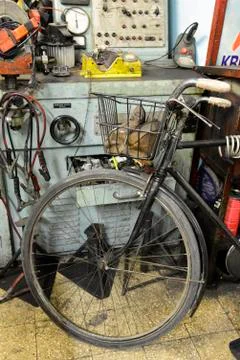 Old electro-mechanic tool in a workshop Stock Photos