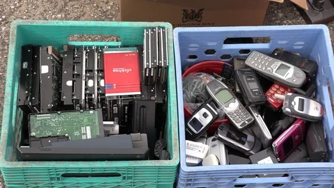 Old electronics waste for recycling at garbage dump Video stock 123934035