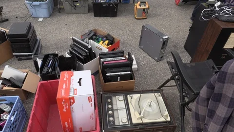 Old electronics waste for recycling at garbage dump Video stock 123934689