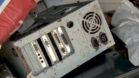 Old electronics waste for recycling at garbage dump. Stock Footage 234138229