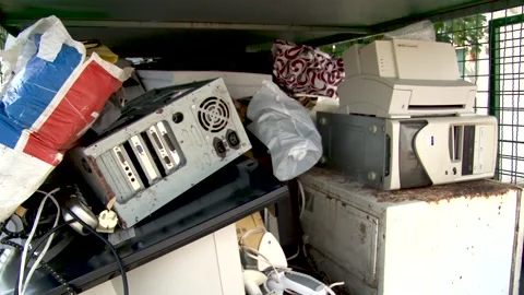 Old electronics waste for recycling at garbage dump. Video stock 234138259