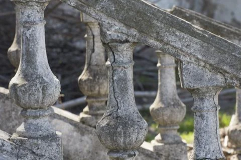 Old elements of a marble staircase in an old castle. Reconstruction of archit Stock Photos