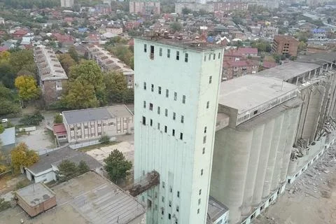 Old elevator, destruction of the old grain terminal, the demolit Stock Photos