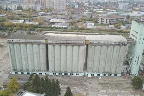 Old elevator, destruction of the old grain terminal, the demolit Stock Photos