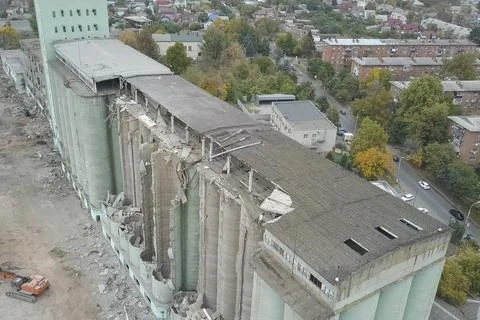 Old elevator, destruction of the old grain terminal, the demolit Stock Photos