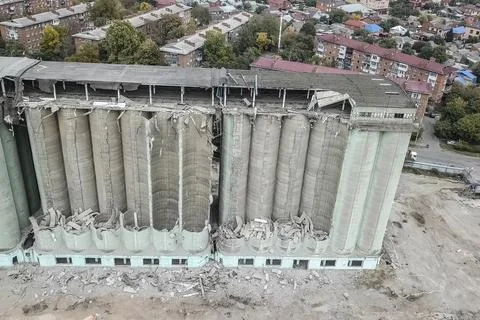 Old elevator, destruction of the old grain terminal, the demolit Stock Photos