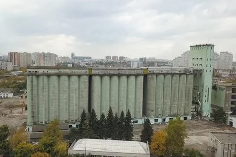 Old elevator, destruction of the old grain terminal, the demolition of an i.. Stock Photos
