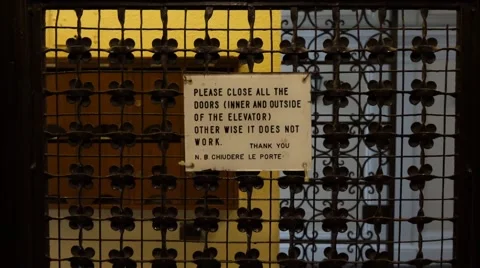 Old elevator goes up five floors Stock Footage 51425258