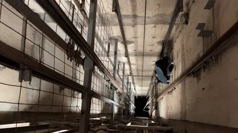 Old elevator shaft in an abandoned house, view from the inside Stock Footage 267896365