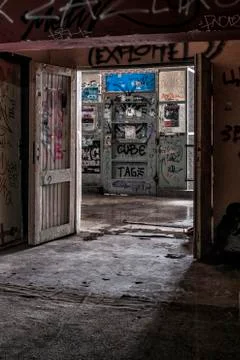 Old elevator in squatter building, Belgrade, Serbia Stock Photos