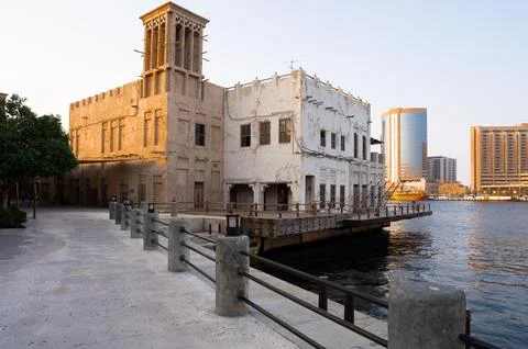 Old Emirati Wind Tower Building at Sunset in Al Fahidi District Stock Photos