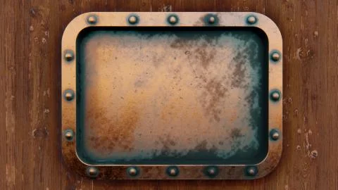Old empty bronze frame on the wood backrgound Stock Illustration