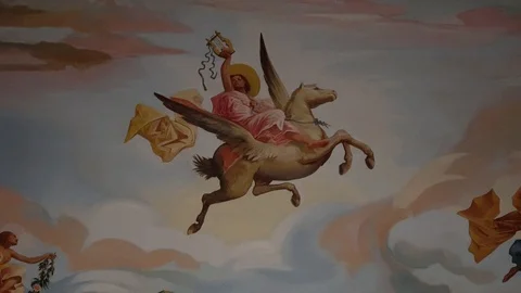Old Empty Classic Theatre Mural Vídeo Stock 93569179